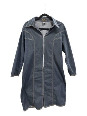 Ashley Stewart Navy Long Zip-Front Jean Jacket